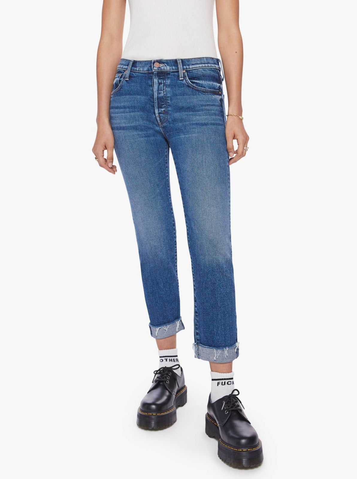 MOTHER The Scrapper Cuff Ankle Fray Jeans