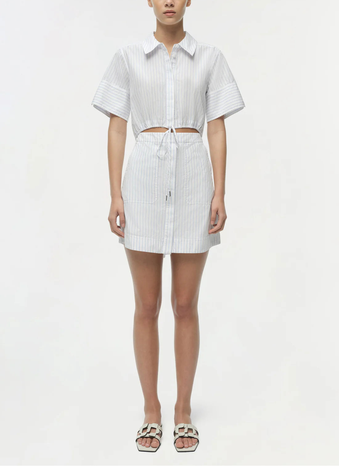 SIMKHAI Women's Marcy Cotton Mini Shirt Dress in White Stripe, Size 6 SIMKHAI Women's Marcy Cotton Mini Shirt Dress in White Stripe, Size 6