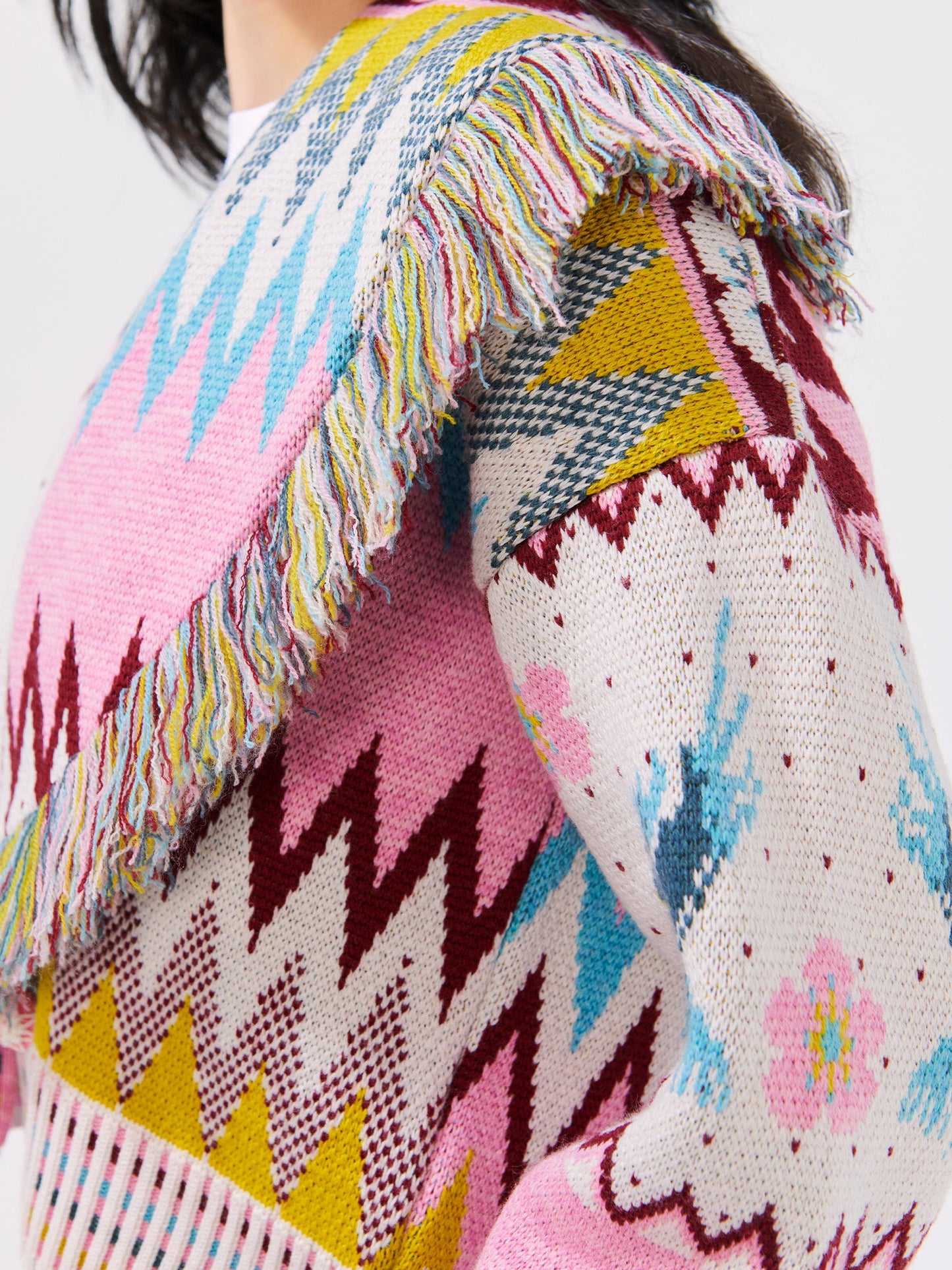Hayley Menzies Merino Jacquard Fringe Bomber Cardigan