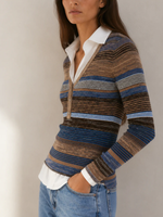Autumn Cashmere Space Dye Rib Henley_PT14721