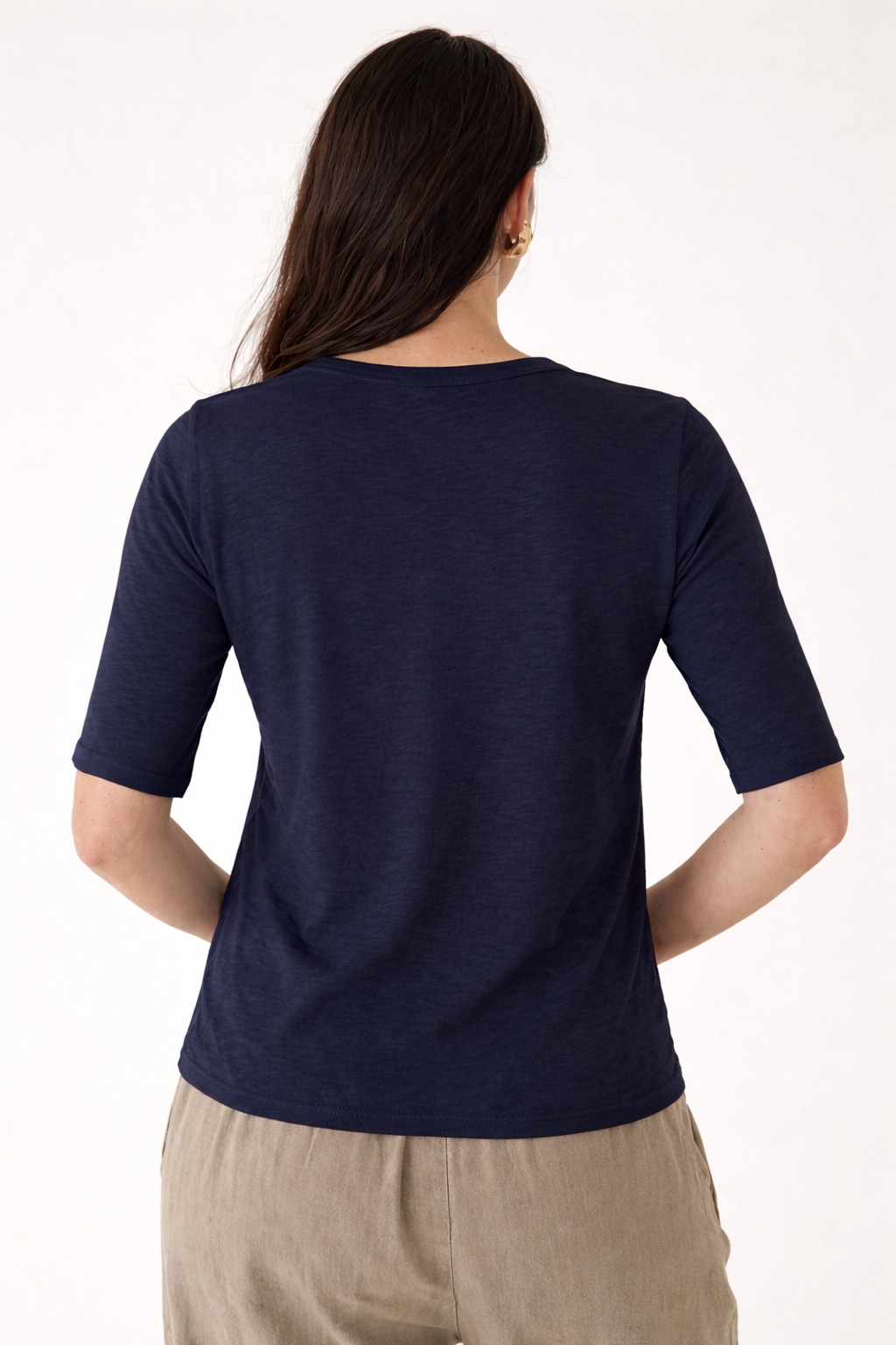 Majestic Filatures Stretch Linen Elbow Sleeve Scoopneck
