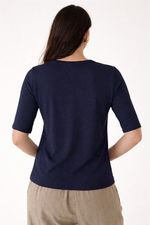 Majestic Filatures Stretch Linen Elbow Sleeve Scoopneck