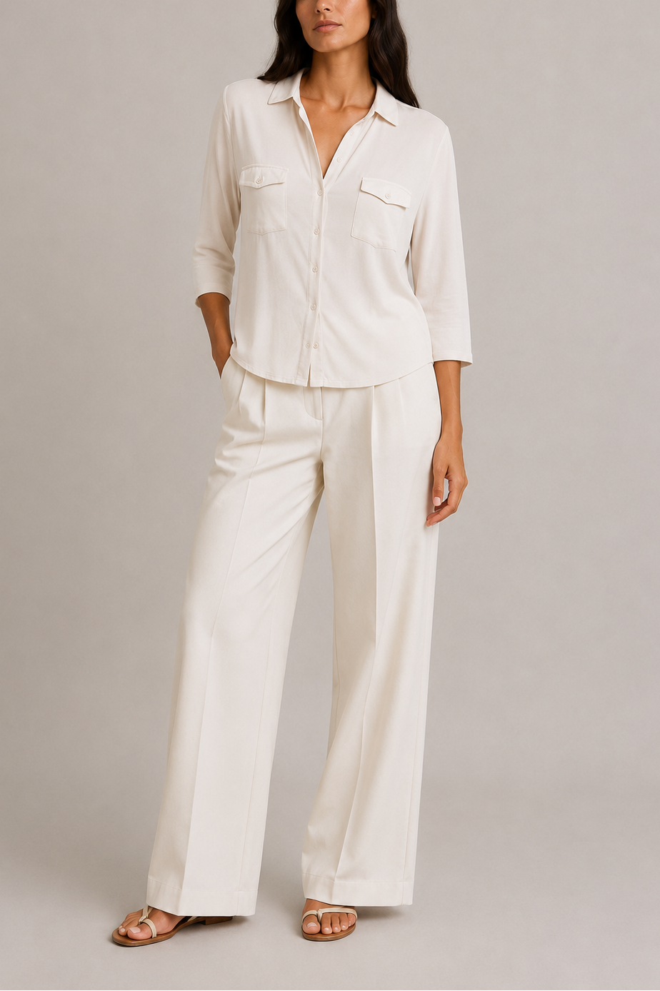Majestic Soft Touch 3/4 Sleeve Semi Relaxed Pocket Shirt