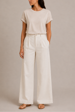 Majestic French Terry S/S Crew Top With Rolled Cuff