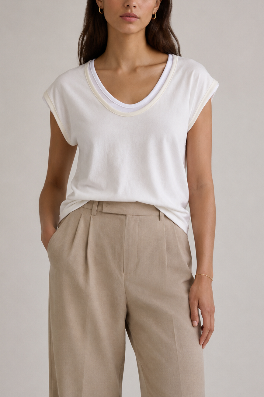 Majestic Cotton Double Layer V-Neck Top