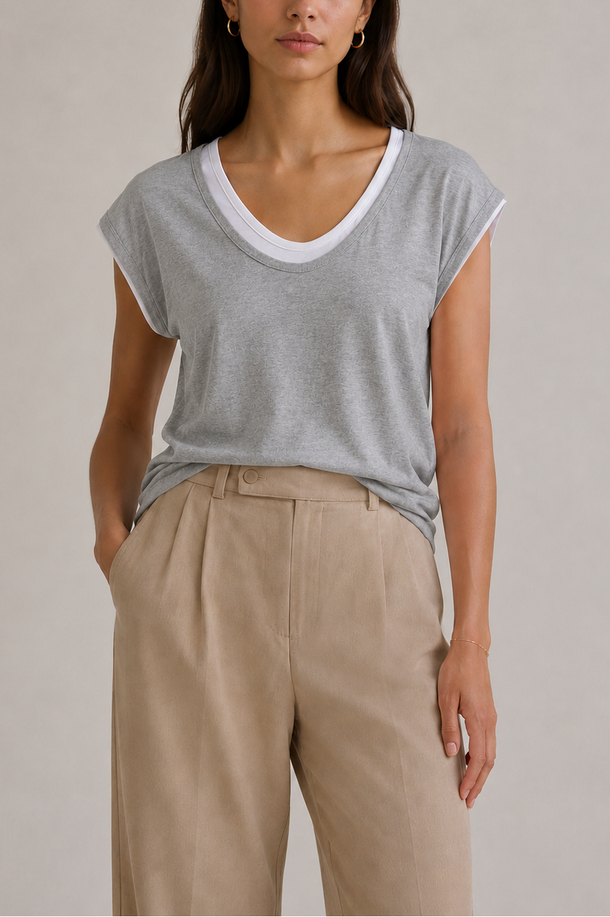 Majestic Cotton Double Layer V-Neck Top