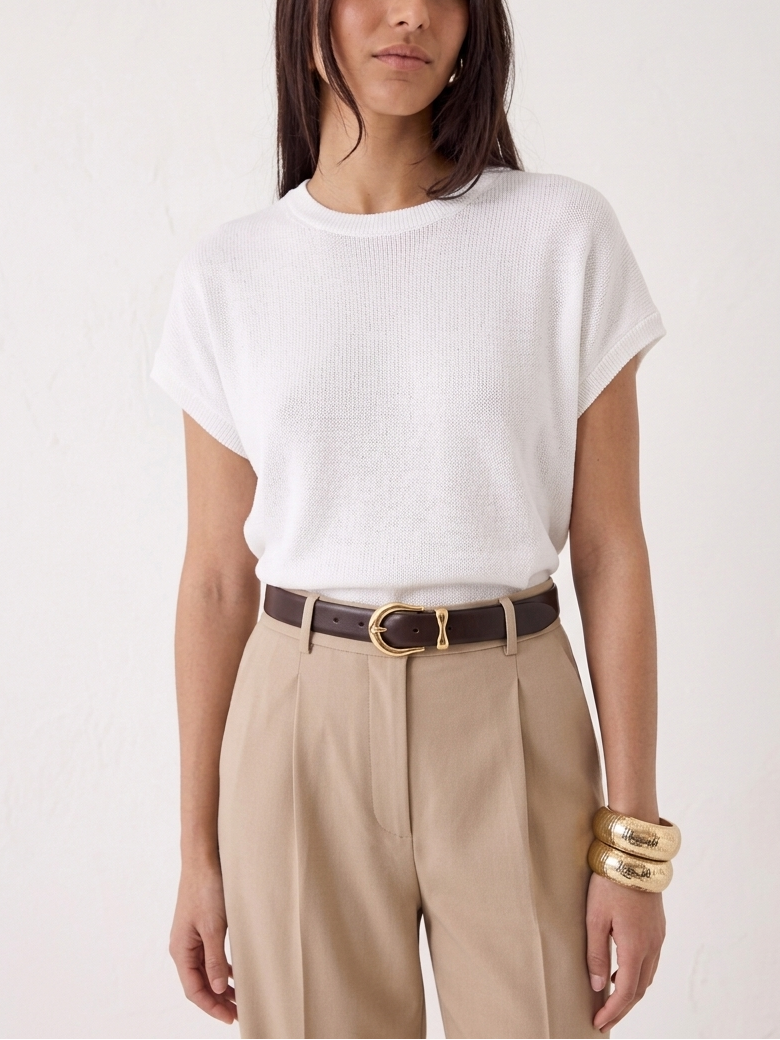 Majestic Filatures Cotton Linen Semi Relaxed Cap Sleeve Crewneck