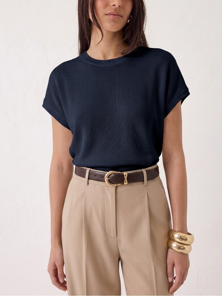 Majestic Filatures Cotton Linen Semi Relaxed Cap Sleeve Crewneck