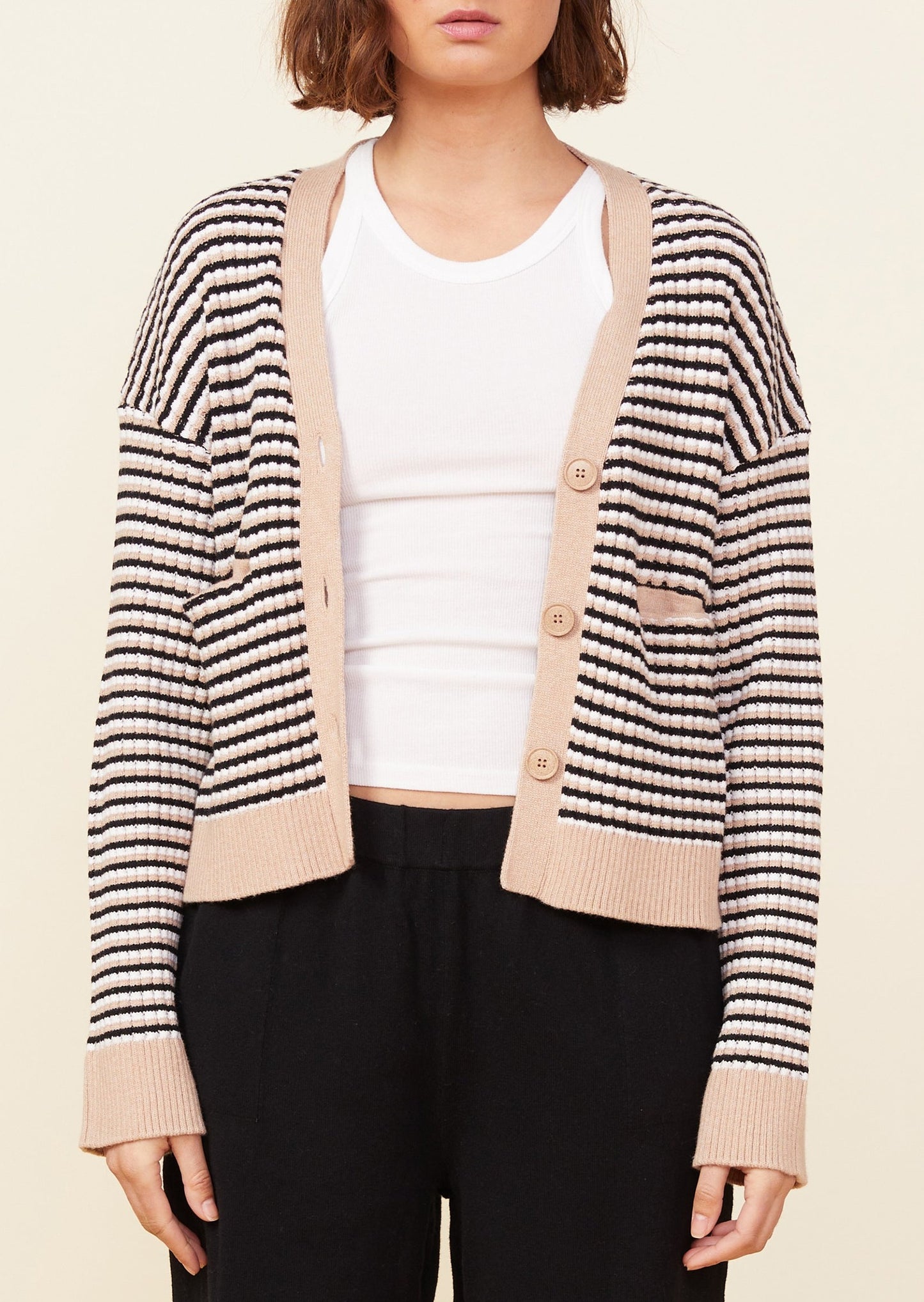 Monrow Merino Wool Stripe Cardigan