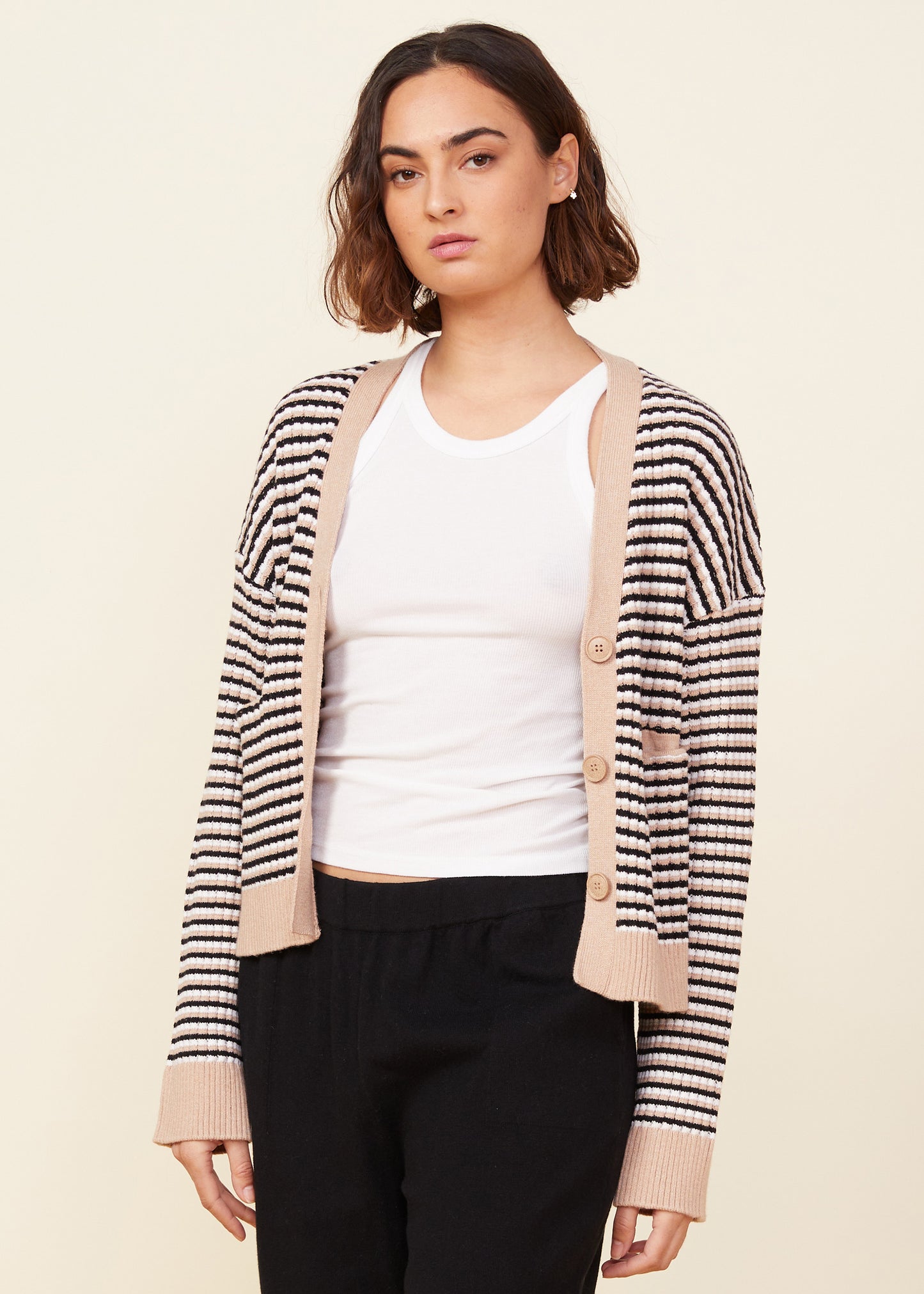 Monrow Merino Wool Stripe Cardigan