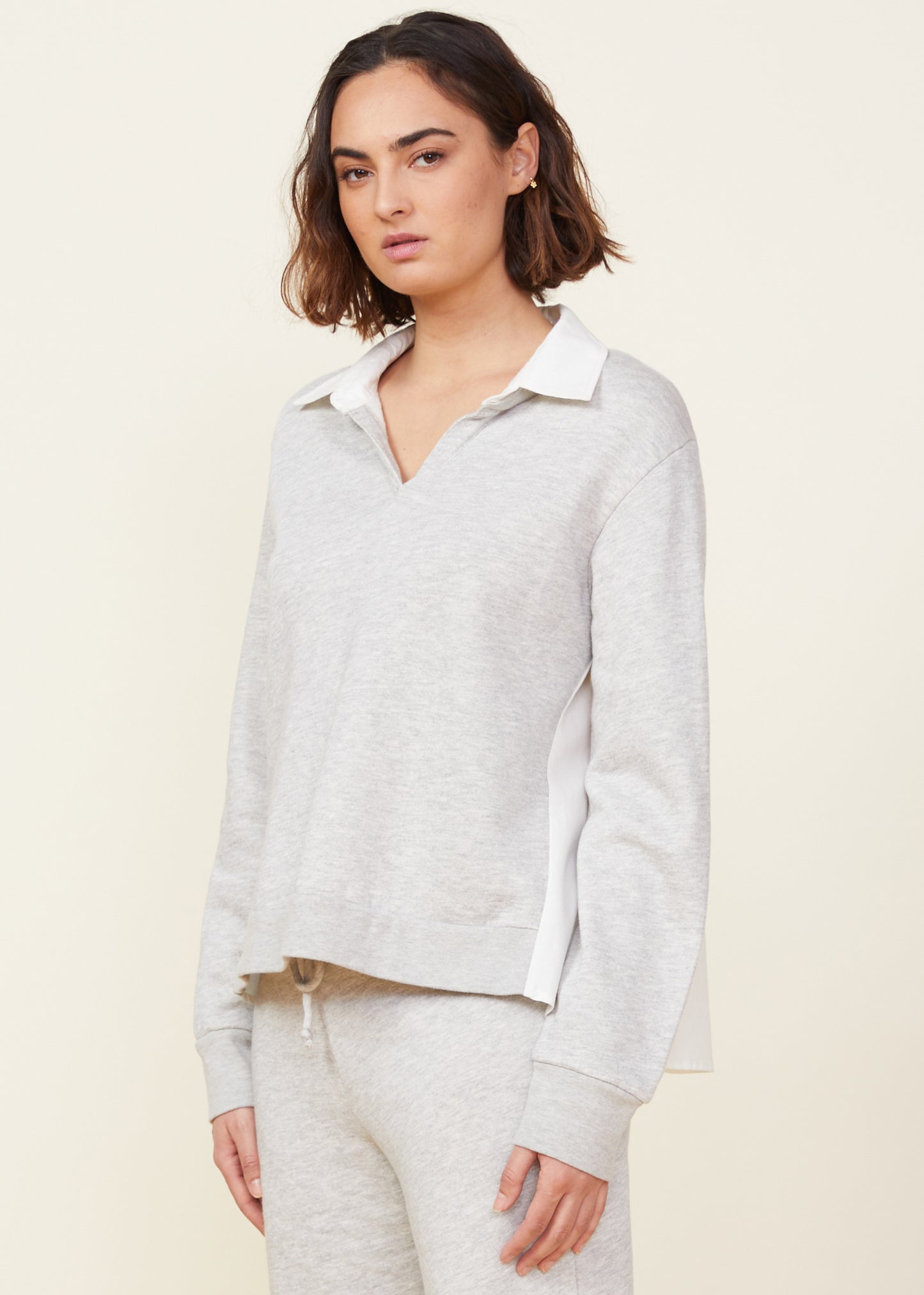 Monrow Poplin Mix Collar Sweatshirt