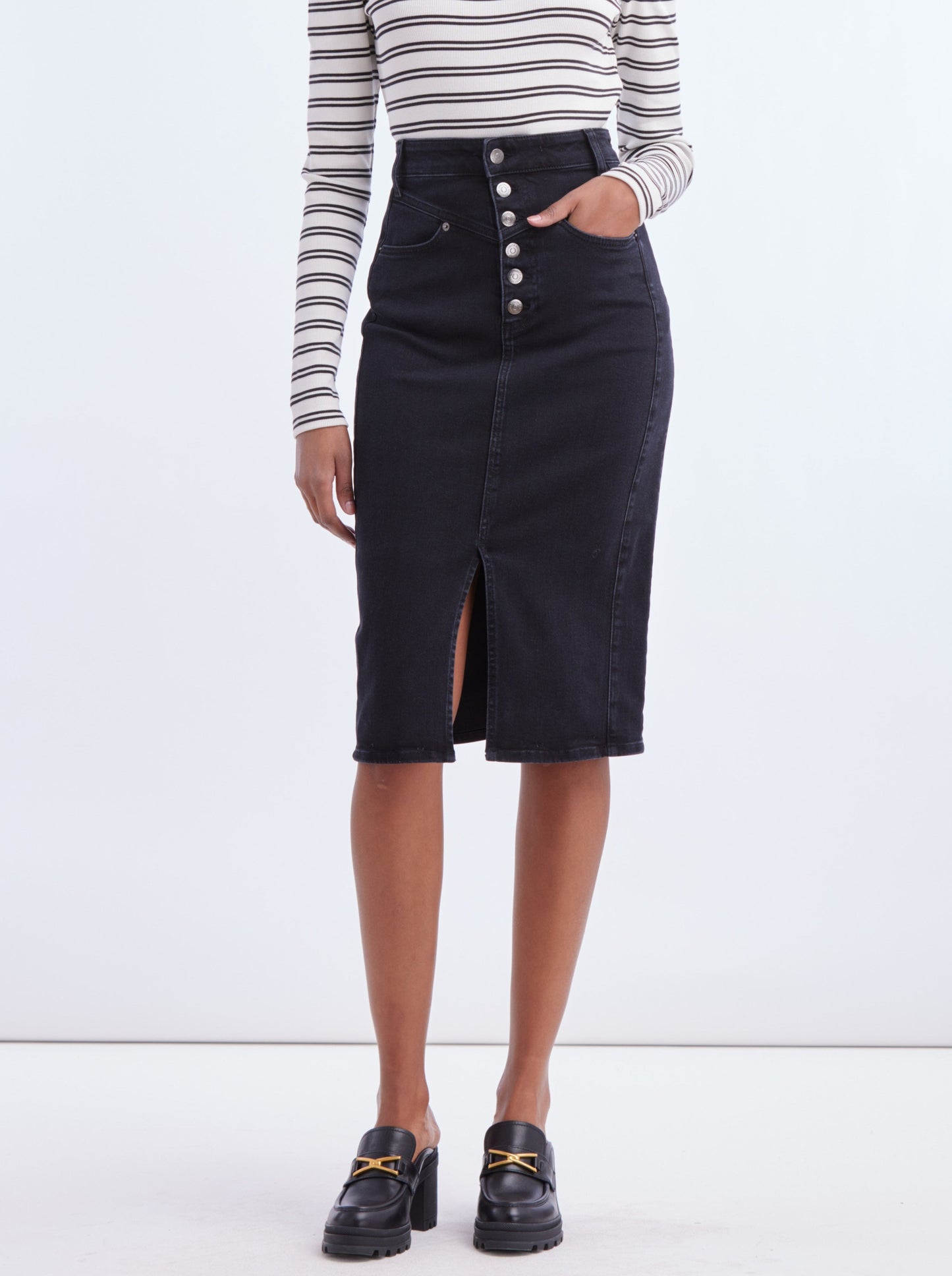 Veronica Beard Herron Denim Midi Skirt