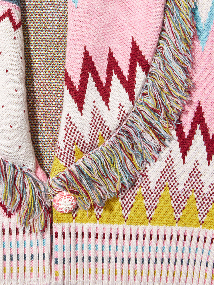 Hayley Menzies Merino Jacquard Fringe Bomber Cardigan