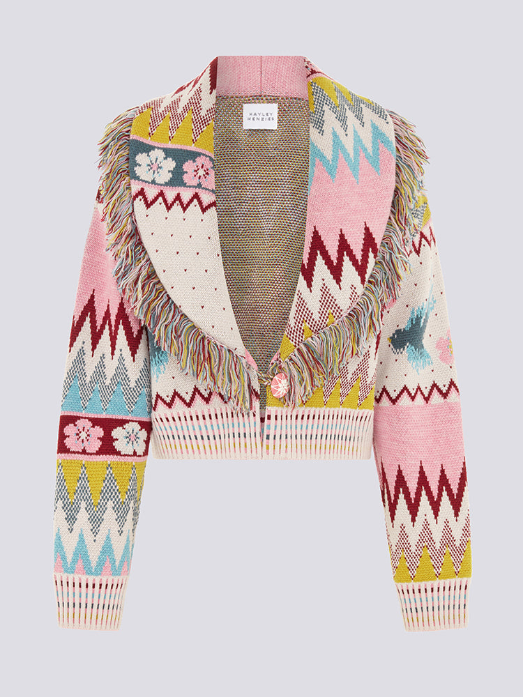 Hayley Menzies Merino Jacquard Fringe Bomber Cardigan