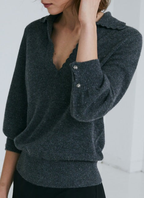 Autumn Cashmere Crochet Puff Sleeve Polo