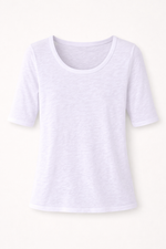 Majestic Filatures Stretch Linen Elbow Sleeve Scoopneck