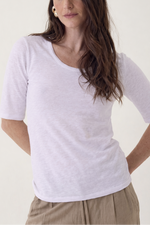 Majestic Filatures Stretch Linen Elbow Sleeve Scoopneck