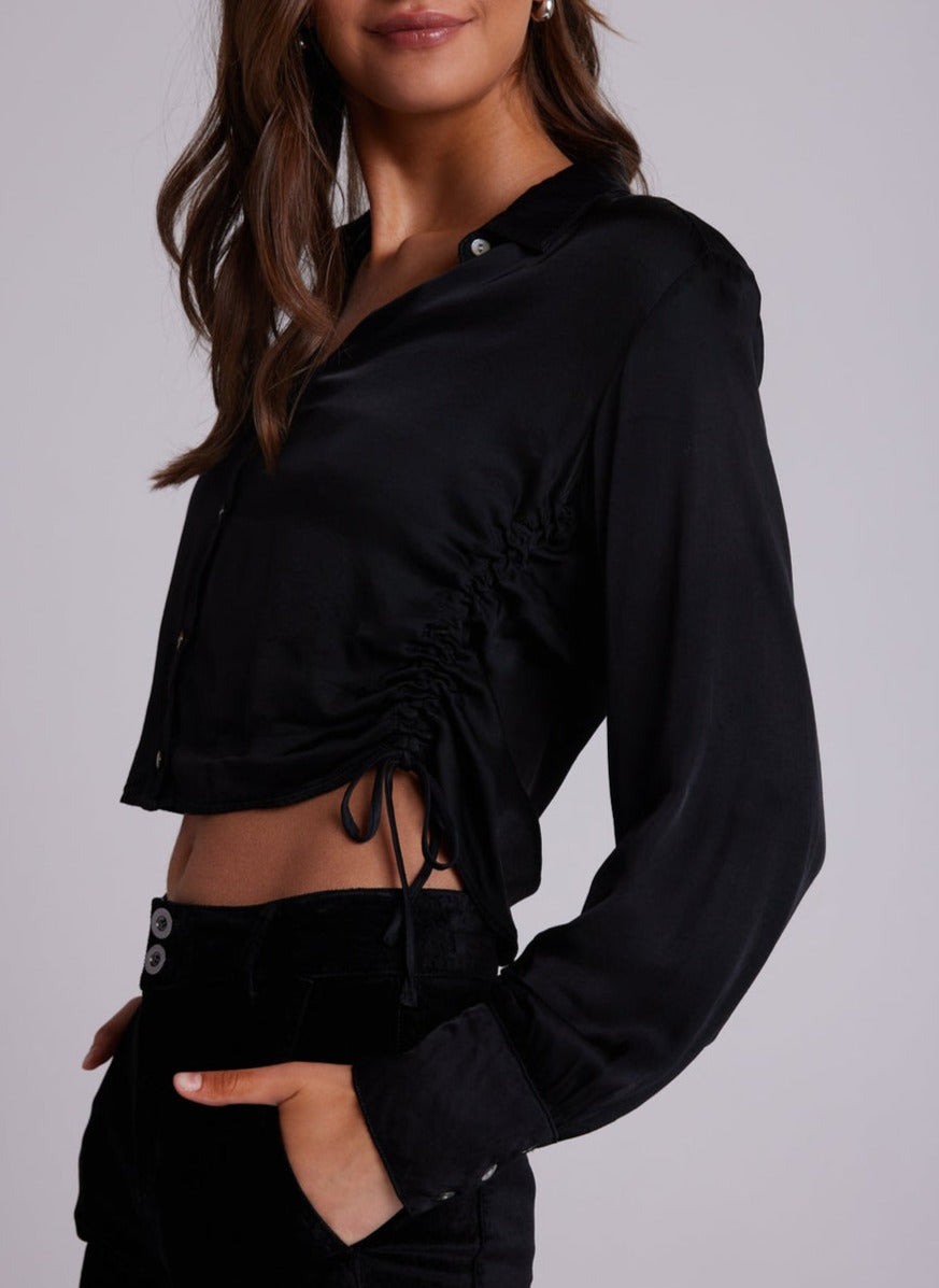 Bella Dahl Cropped Satin Ruched Crop Button Down