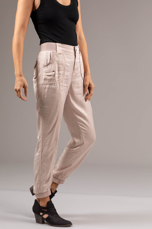 Tari Solid Satin Jogger - L / Almond - Pants