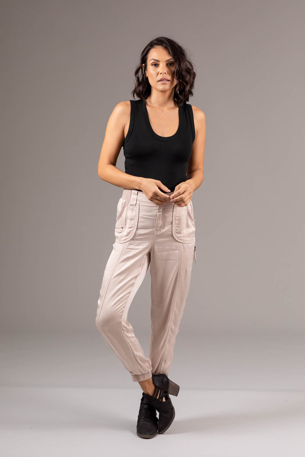 Tari Solid Satin Jogger - L / Almond - Pants