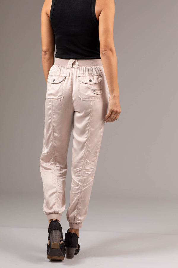 Tari Solid Satin Jogger - L / Almond - Pants
