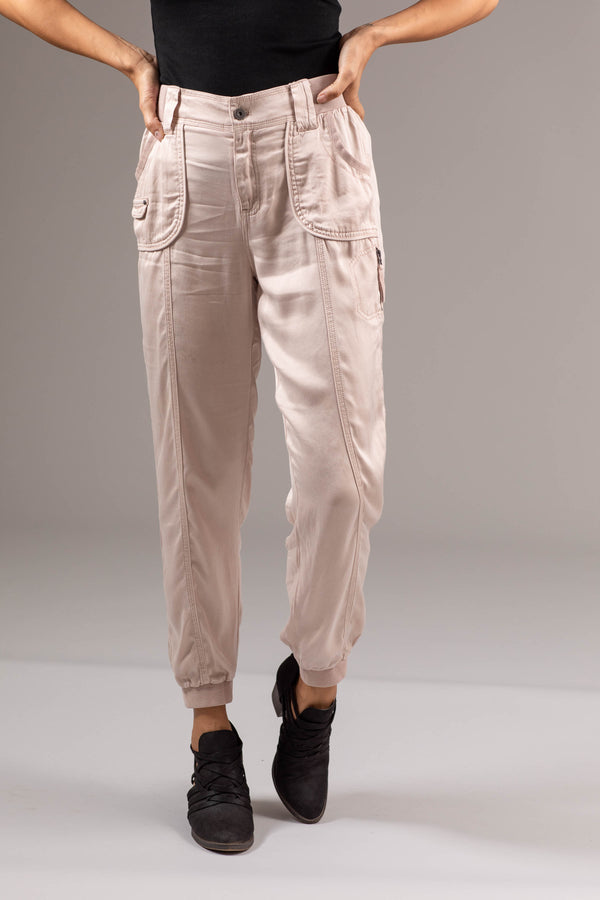 Tari Solid Satin Jogger - L / Almond - Pants