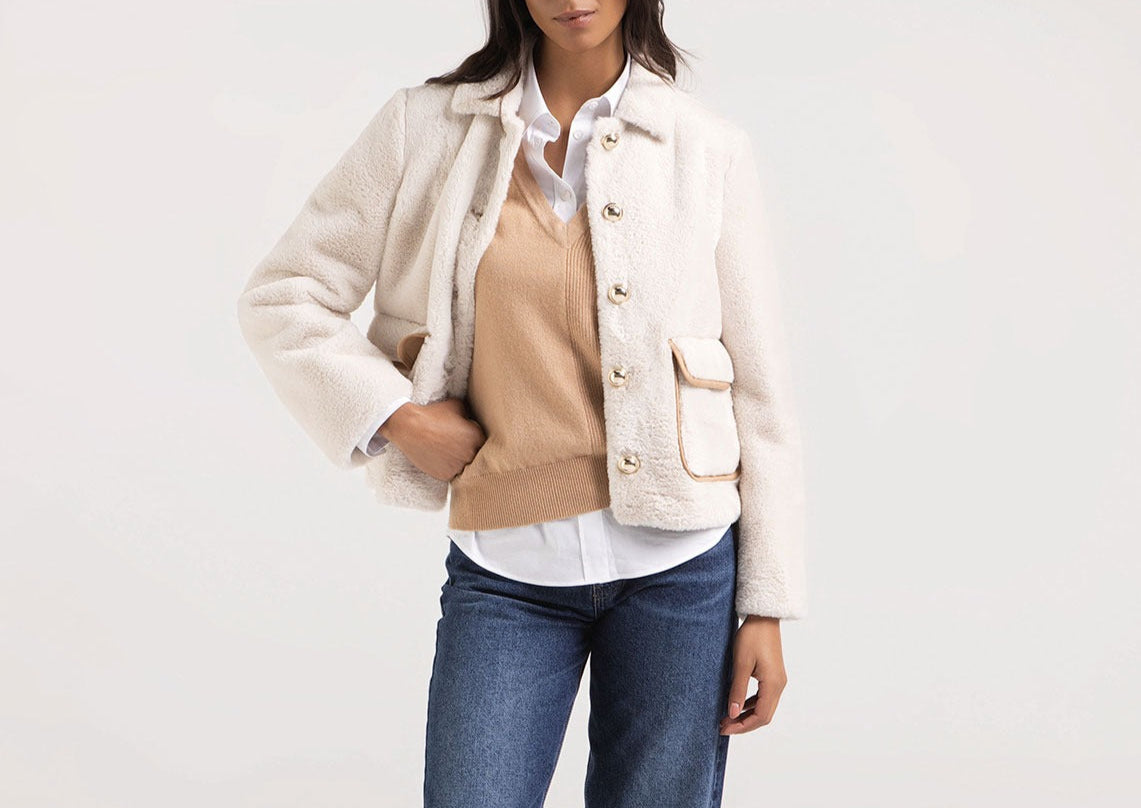 Purotatto Faux Fur Notch Collar Jacket