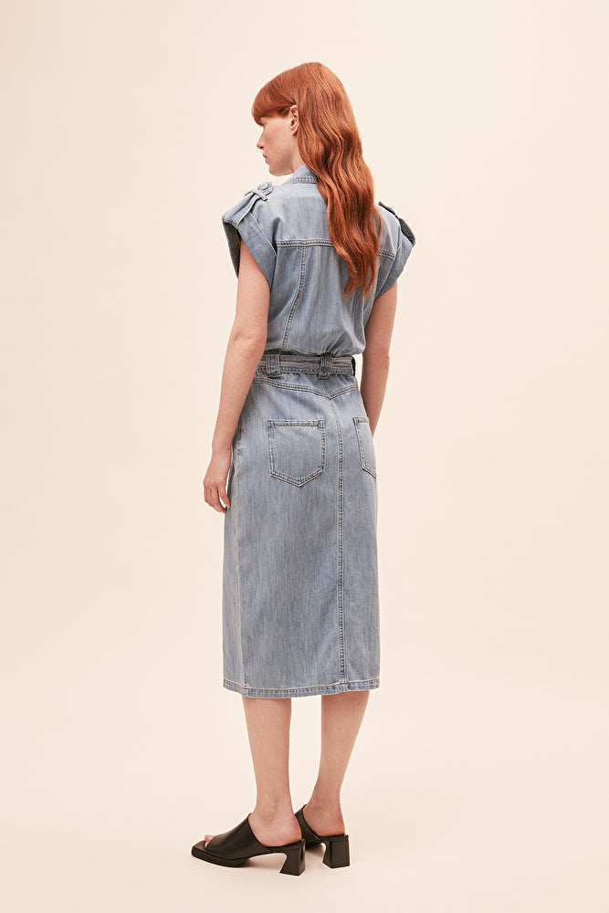 SUNCOO Conny Midi Belted Jeans Dress