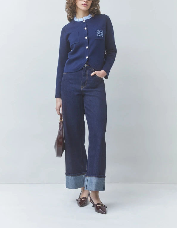 Suncoo Geola Two Tone Embroidered Cardigan