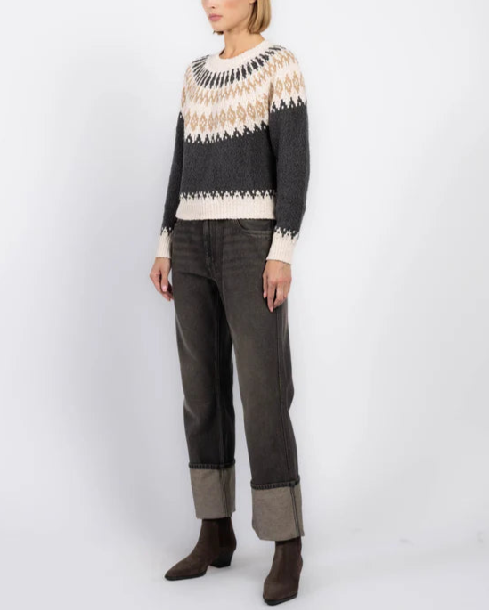 Autumn Cashmere Chunky Fair Isle Crew Neck Sweater