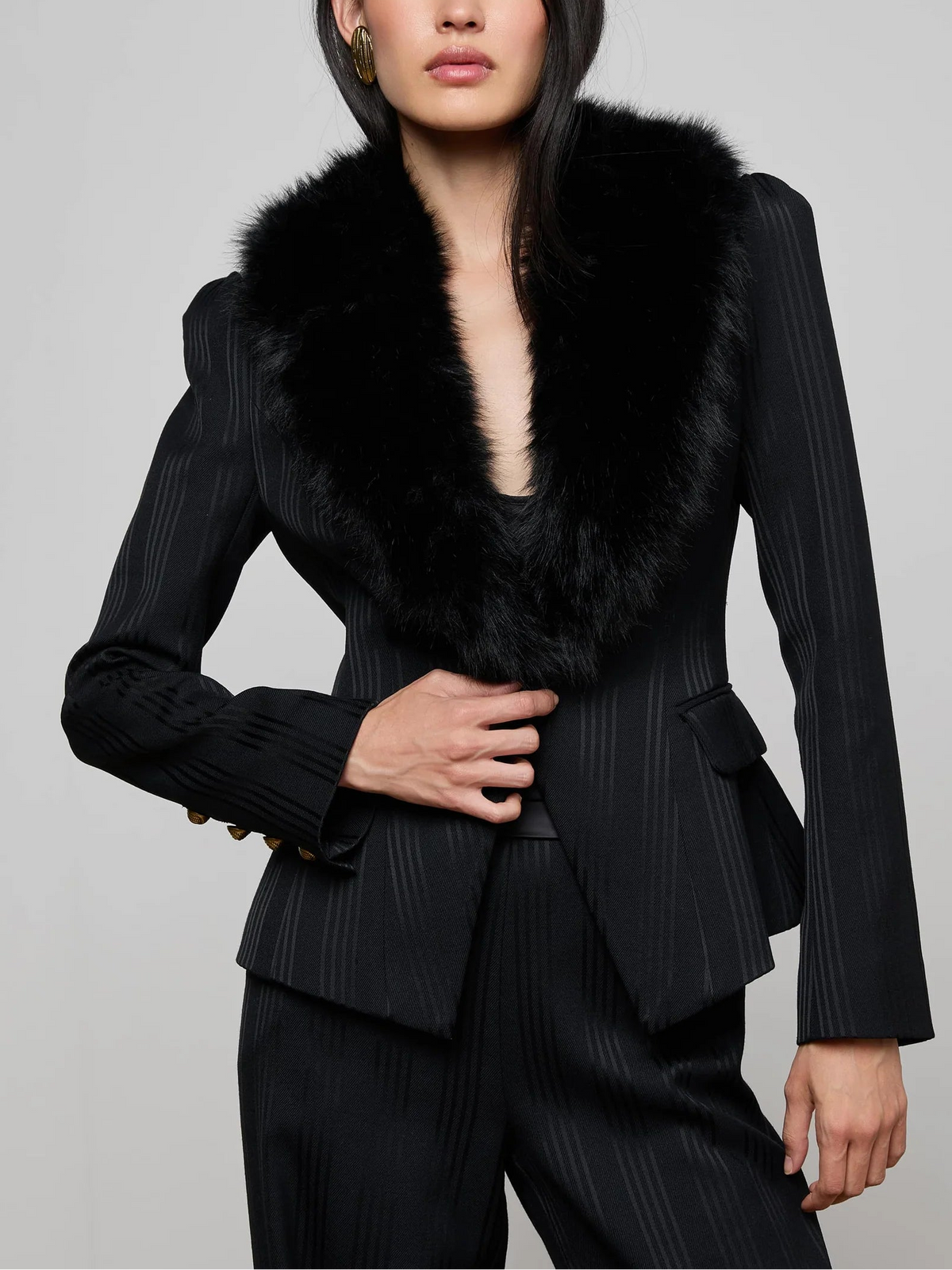 L'agence Ts Kaisley Fur Collar Blazer
