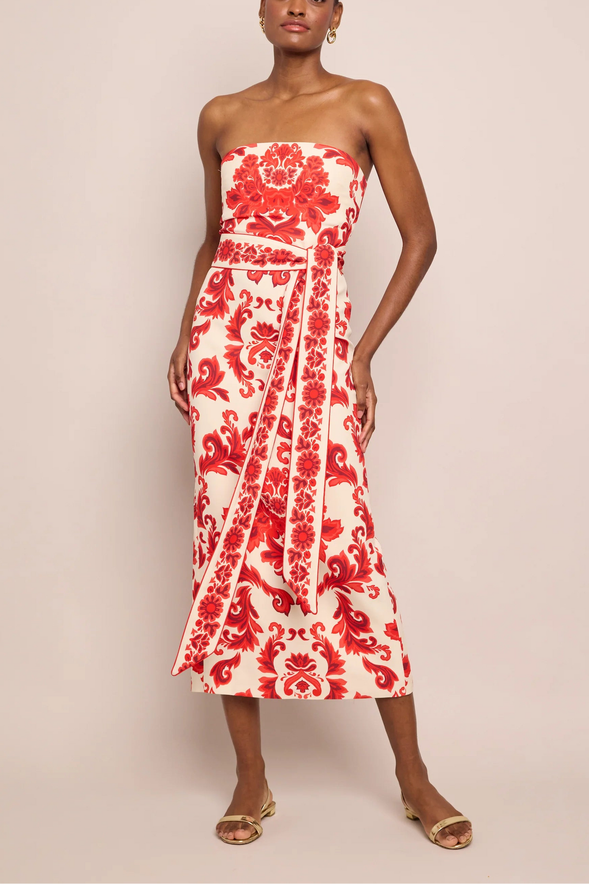 cara cara red dress Cara Cara Santiago Tiered Floral-print Cotton-poplin Midi Dress - Women - Red Dresses