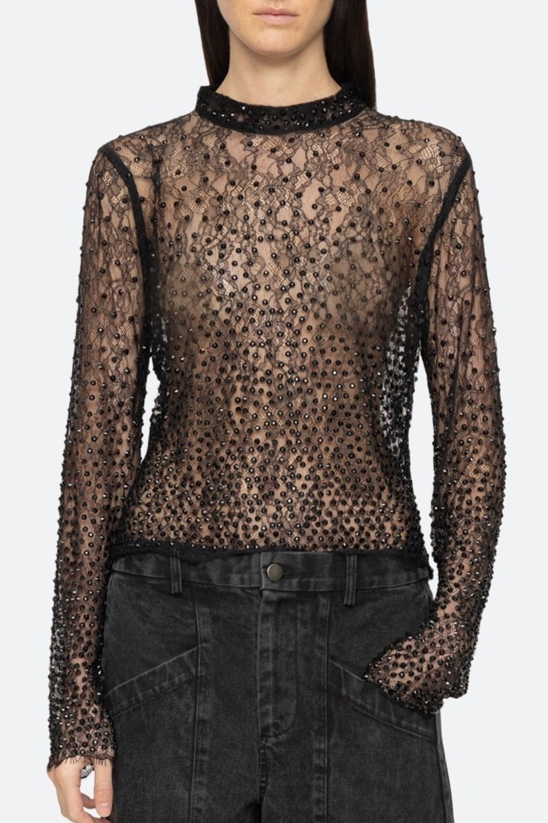 Sea Seraphina Stone Lace High Neck Top