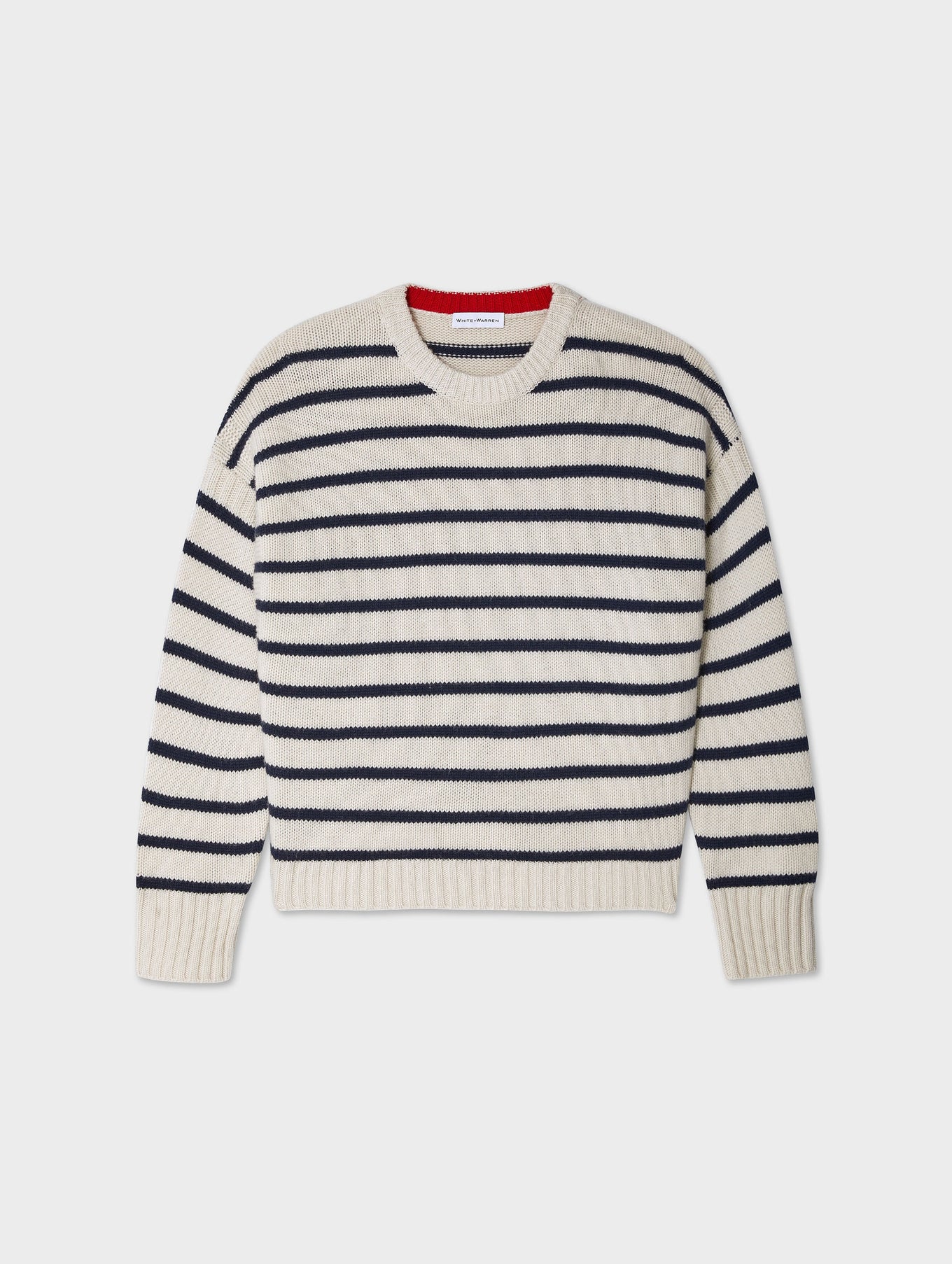 White + Warren Cashmere Blend Striped Crewneck