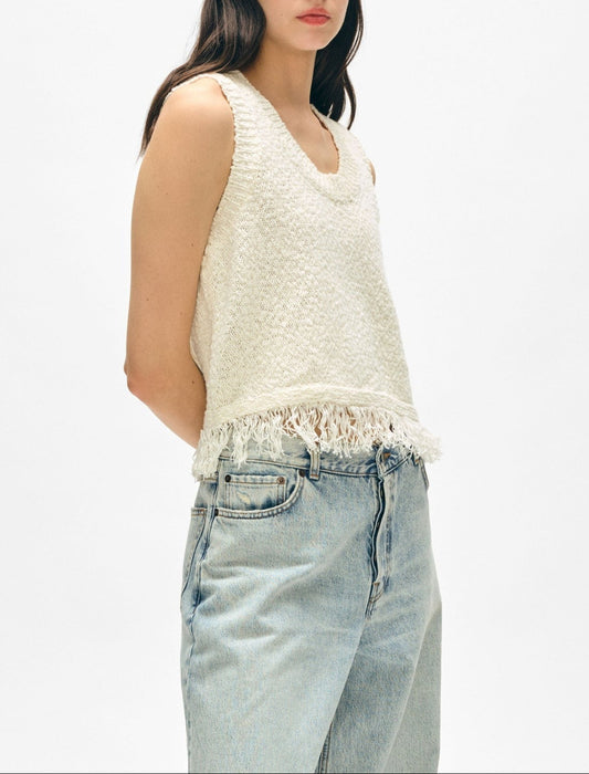 White + Warren Cotton Slub Fringe Tank