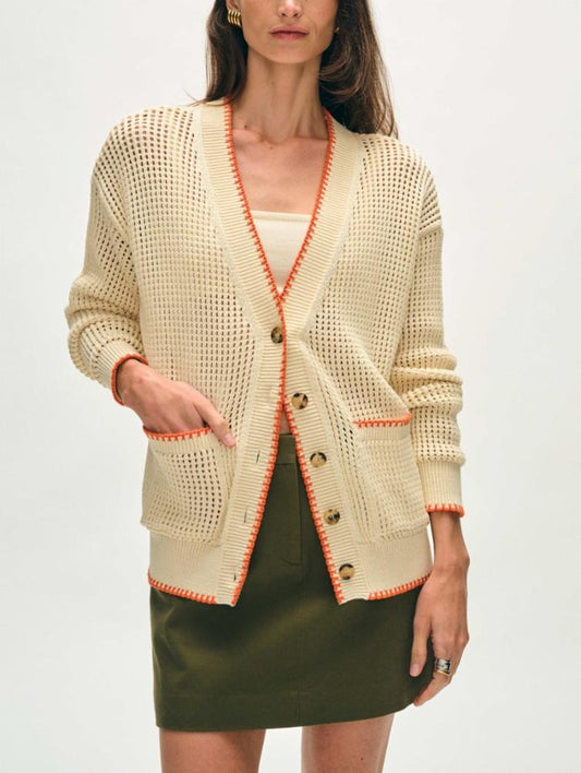 White + Warren Organic Cotton Blanket Trim Cardigan