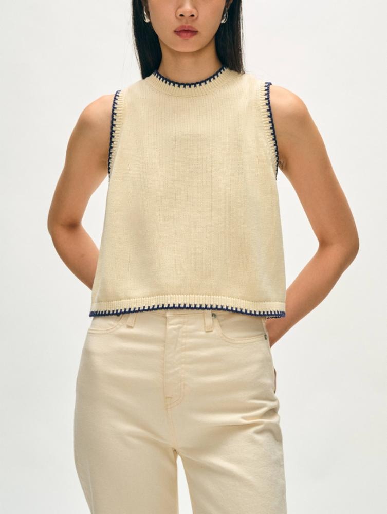 White + Warren Organic Cotton Blanket Trim Tank