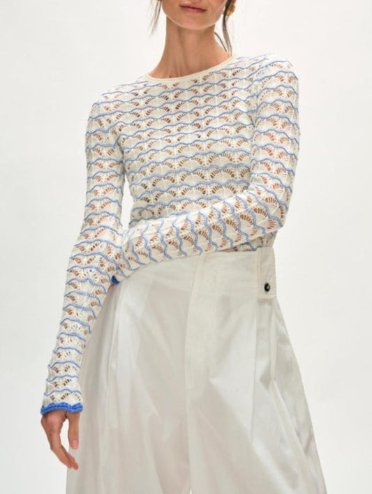 White + Warren Cotton Blend Pointelle Stitch Top