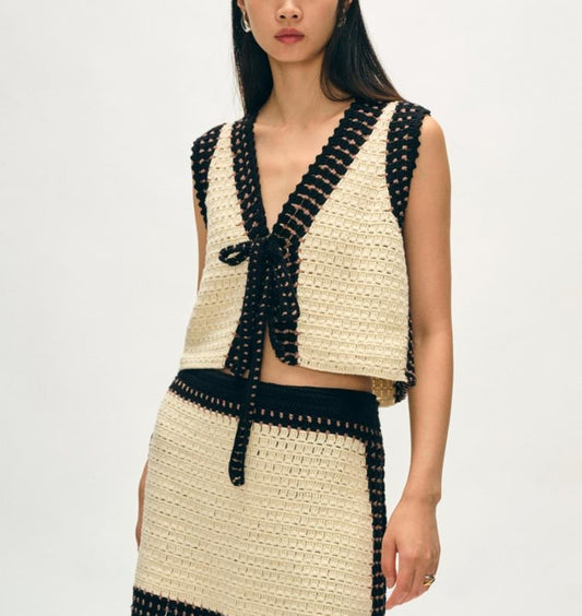 White + Warren Cotton Crochet Tie Tank