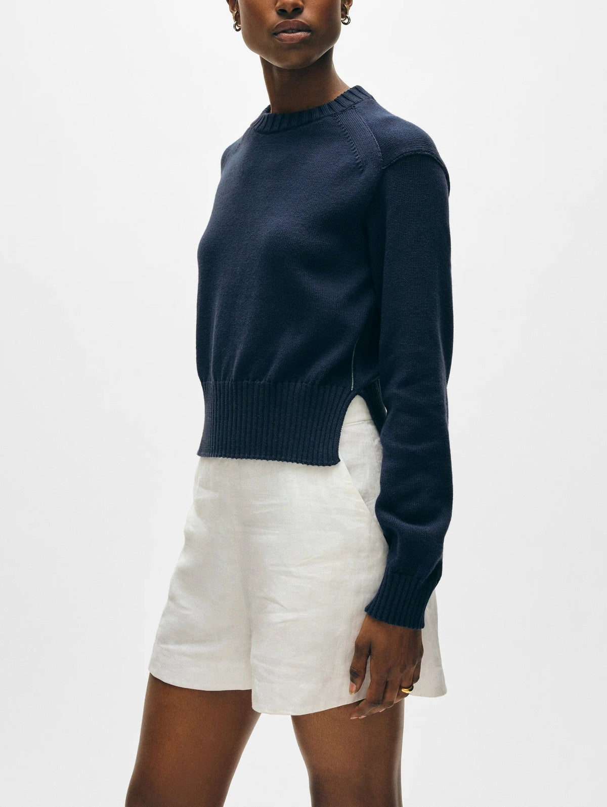 White+Warren Soft Cotton Rib Trim Sweatshirt