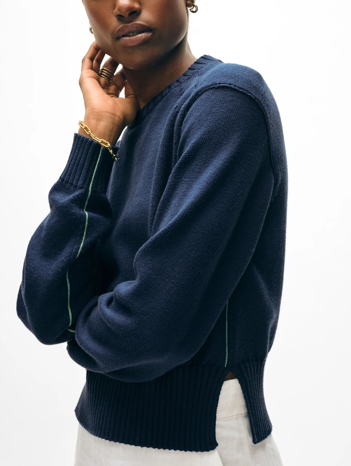 White+Warren Soft Cotton Rib Trim Sweatshirt