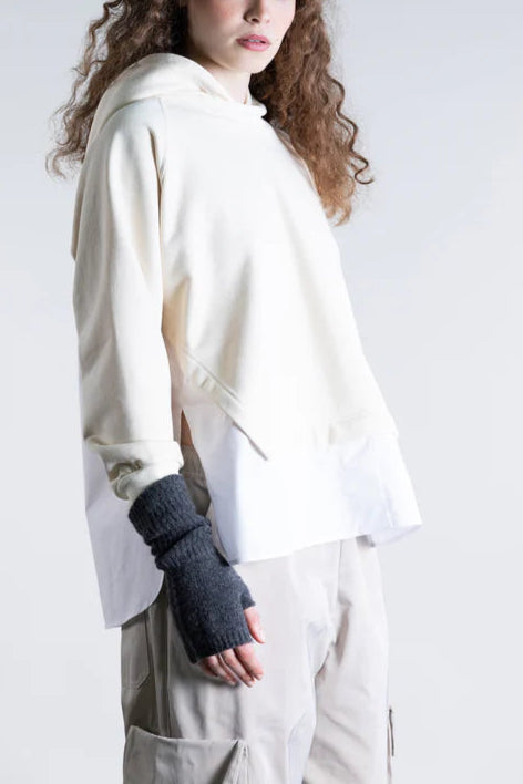 Psophia Cropped Mixed Media Hoodie