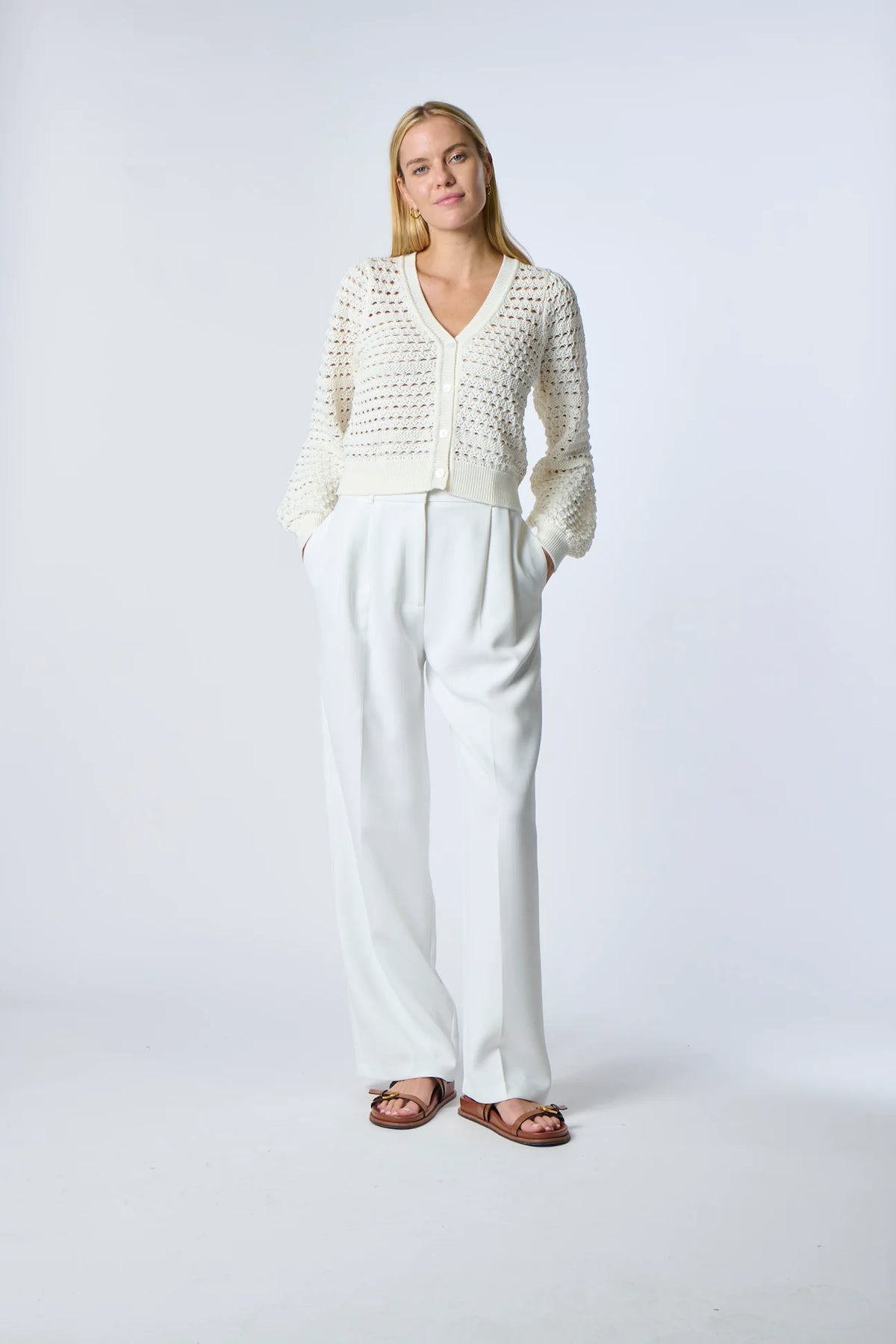 Kokun TS Pointelle Cropped Cardigan
