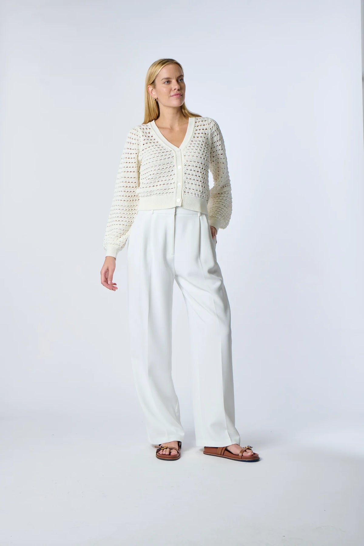 Kokun TS Pointelle Cropped Cardigan