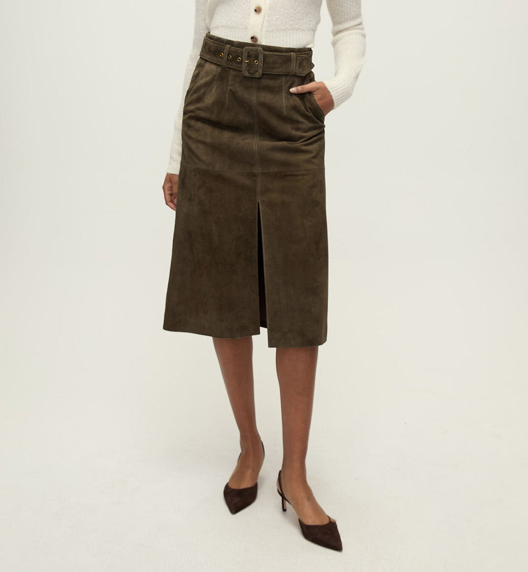 Veronica Beard Alexie Suede Midi Skirt