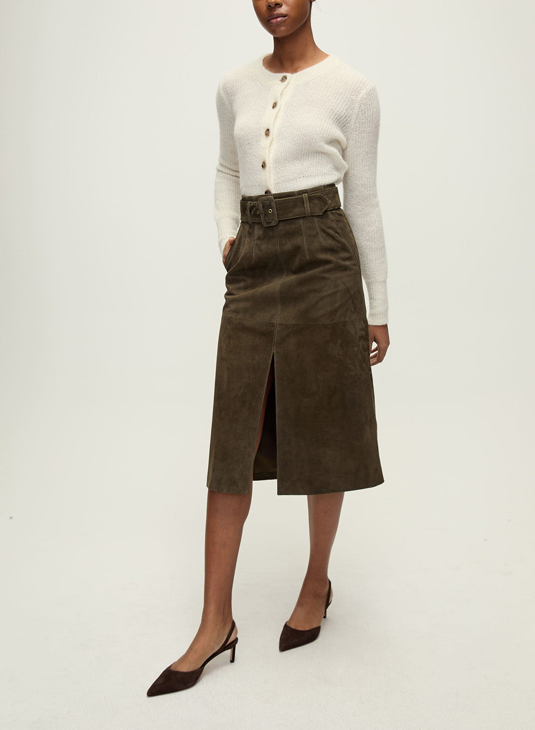 Veronica Beard Alexie Suede Midi Skirt