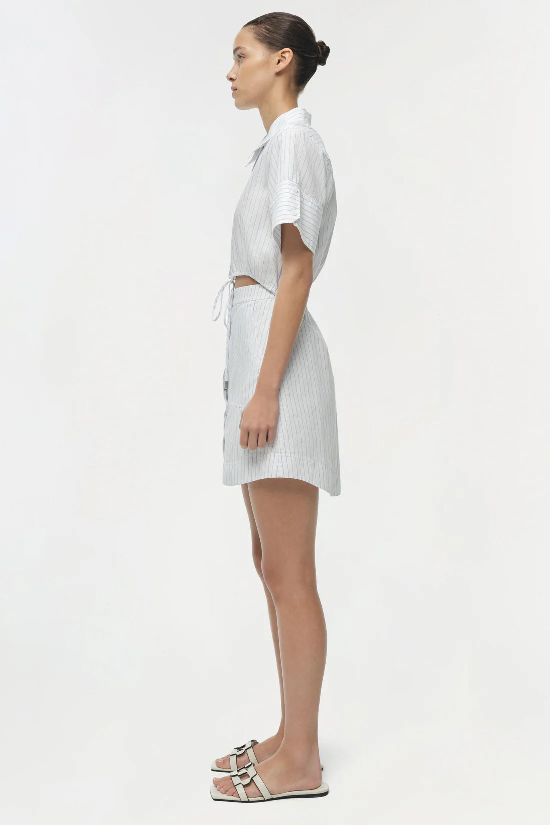 SIMKHAI Women's Marcy Cotton Mini Shirt Dress in White Stripe, Size 6 SIMKHAI Women's Marcy Cotton Mini Shirt Dress in White Stripe, Size 6