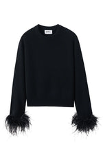 27 Miles TS Catriona Cashmere Cropped Sweater With Feather Cuffs