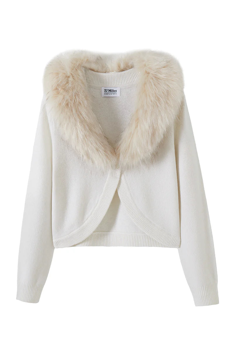 27 Miles Ts Morna Cashmere Bolero With Faux Fur Collar