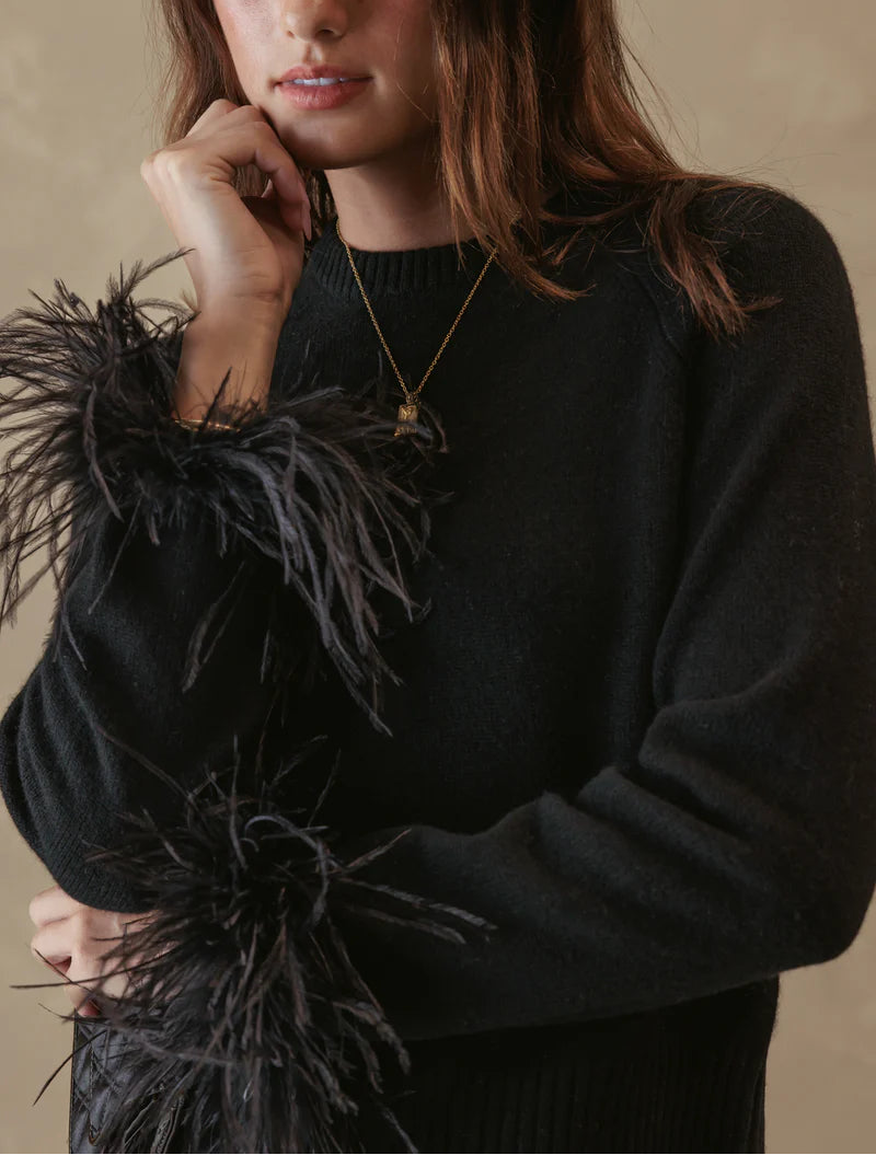 27 Miles TS Catriona Cashmere Cropped Sweater With Feather Cuffs